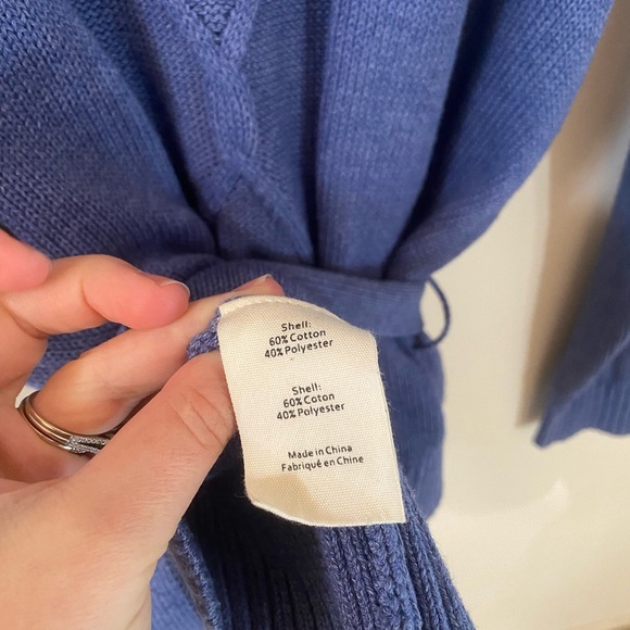 L’AGENCE MICA BELTED CABLE KNIT DUSTY BLUE COTTON CARDIGAN SWEATER SIZE XXL/TTG - Picture 11 of 11